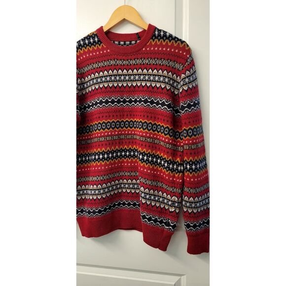 Barbour 100% Wool Sz. L Grandpa Pattern Holiday Sweater Jumper Red and Stripe - Picture 3 of 7